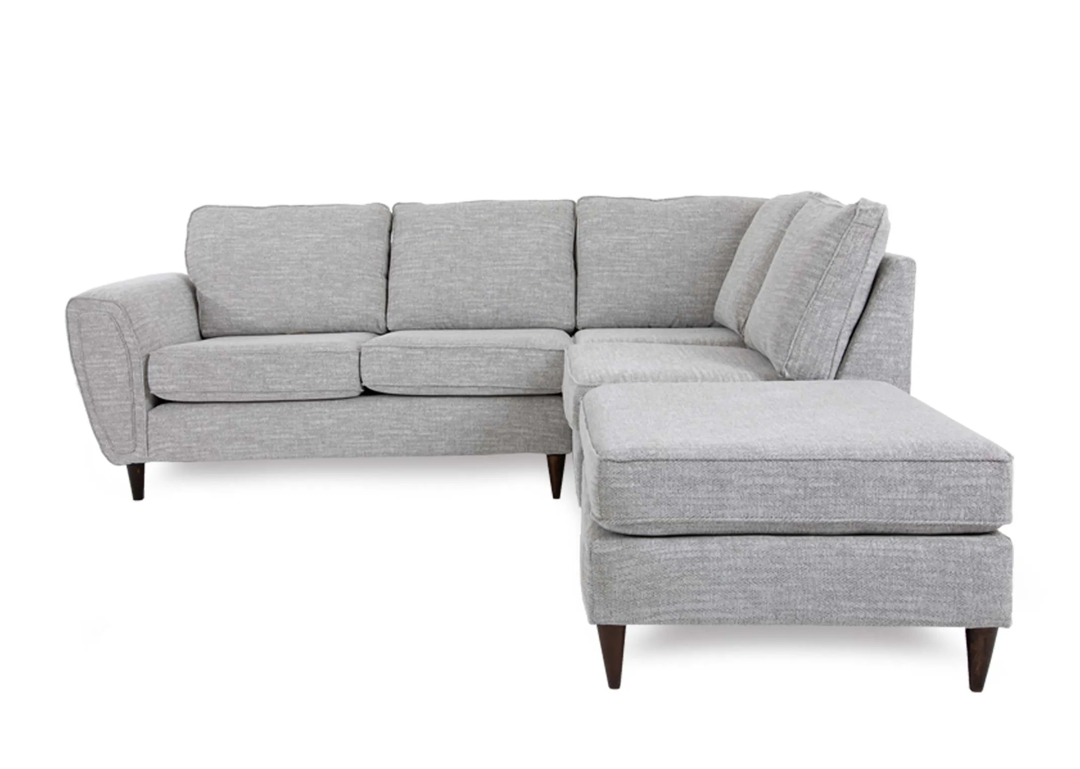 A silver fabric LAF corner chaise from EZ Livings Bella range. Front view