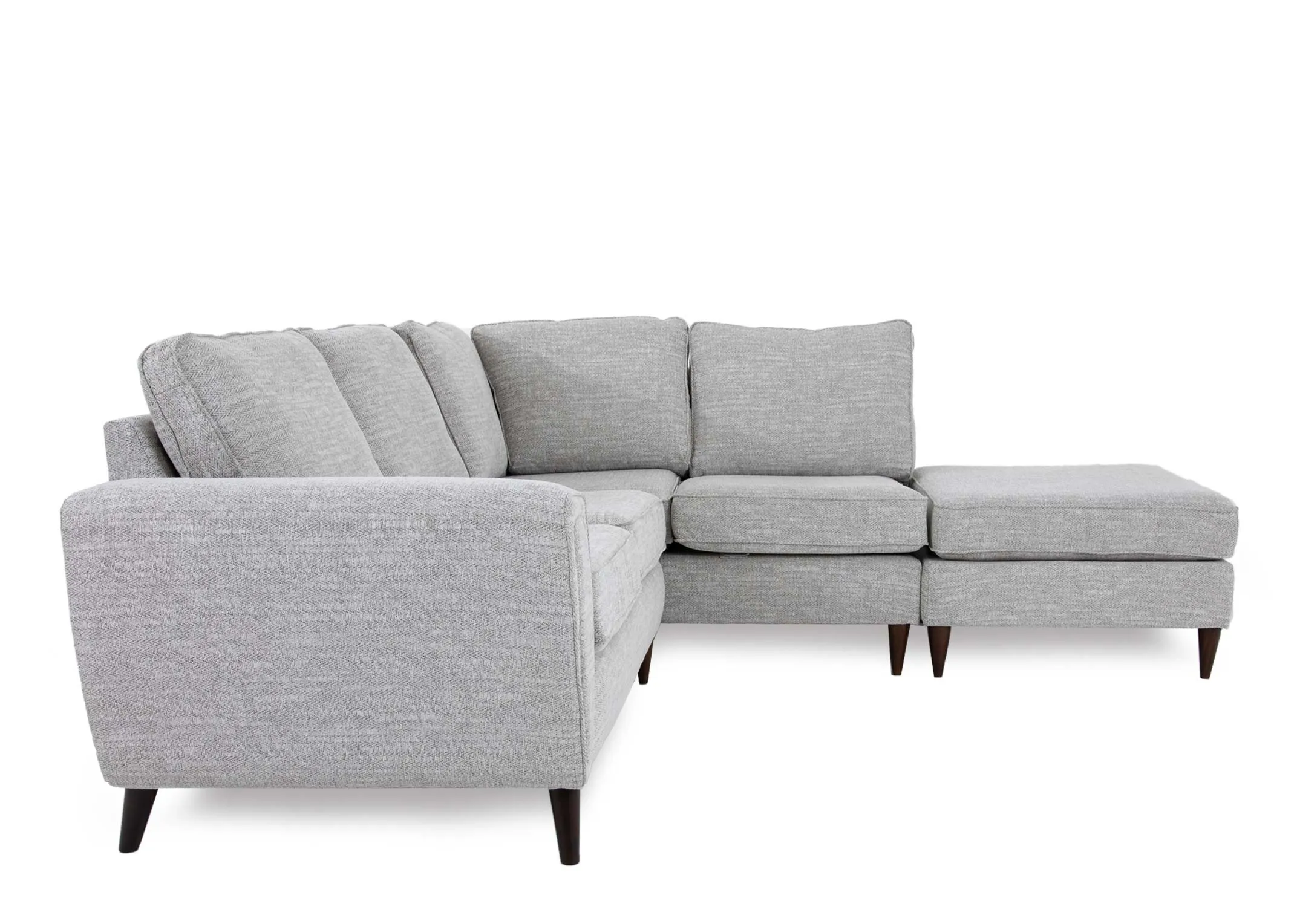 A silver fabric RAF corner chaise from EZ Livings Bella range.