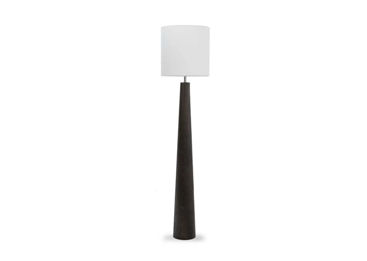 Dark Wood Floor Lamp with White Shade - Tate