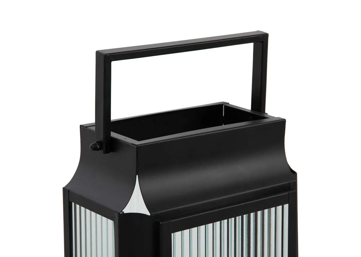 A small black framed lantern with frosted glass from EZ Livings Ellis range. Closeup of black handle