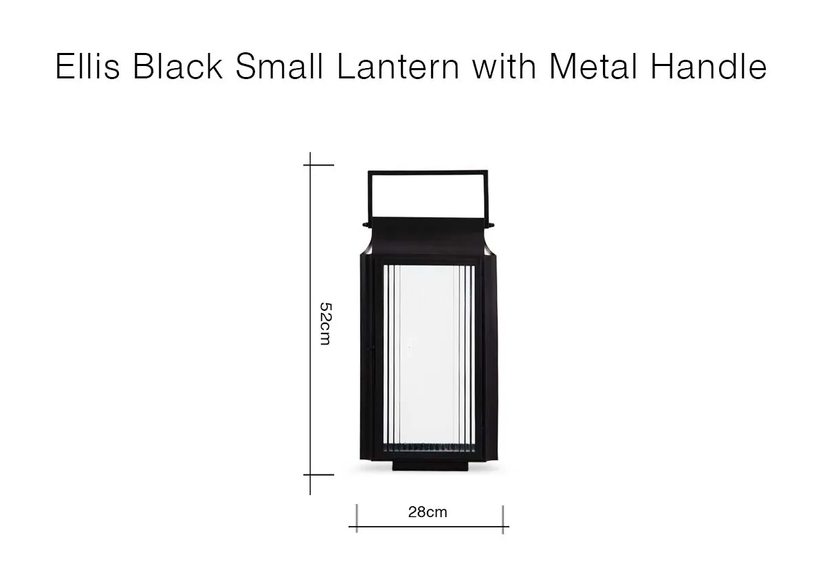 A dimension image of the Ellis Black small lantern with 28cm x 52cm