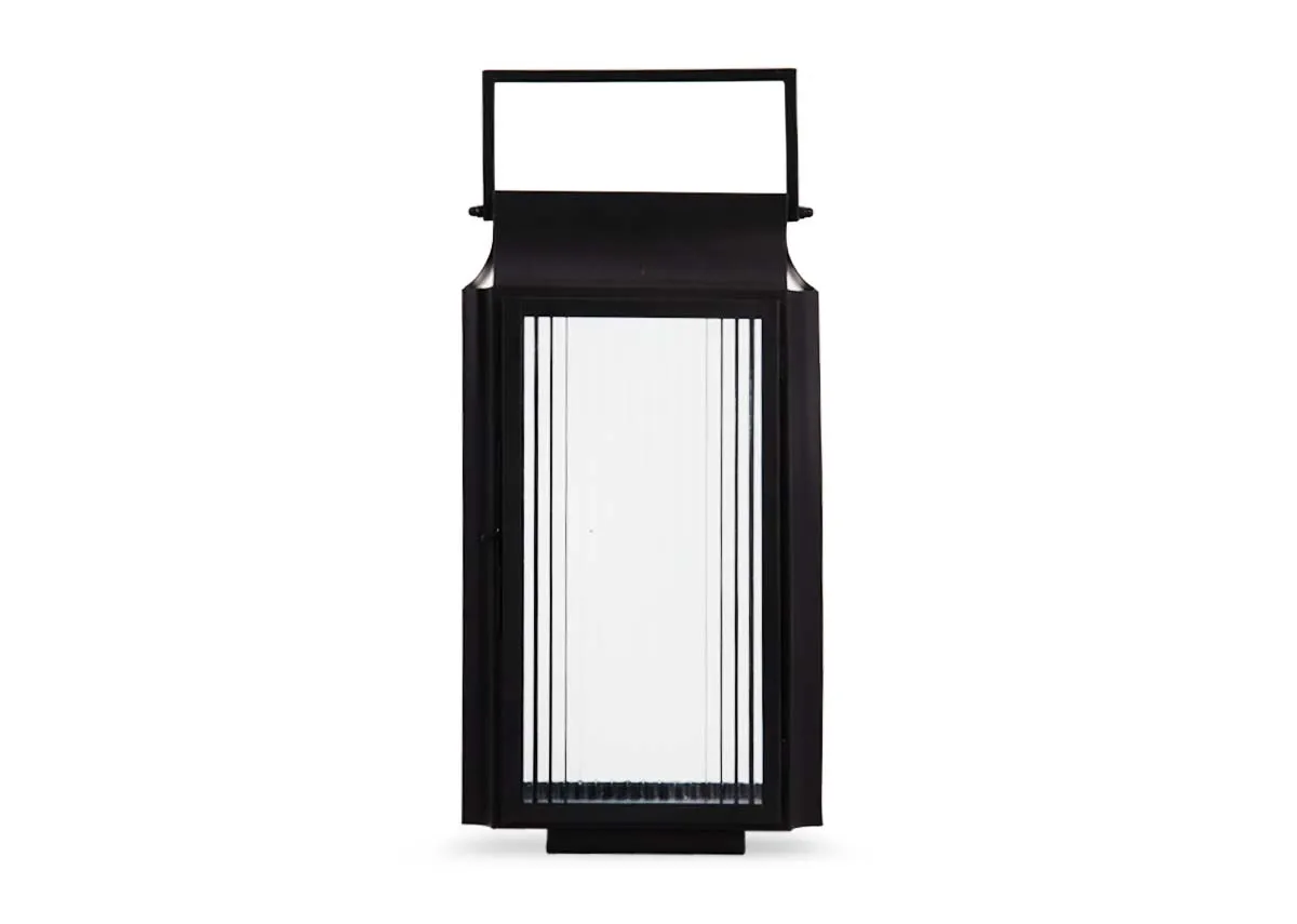 A small black framed lantern with frosted glass from EZ Livings Ellis range.Front view