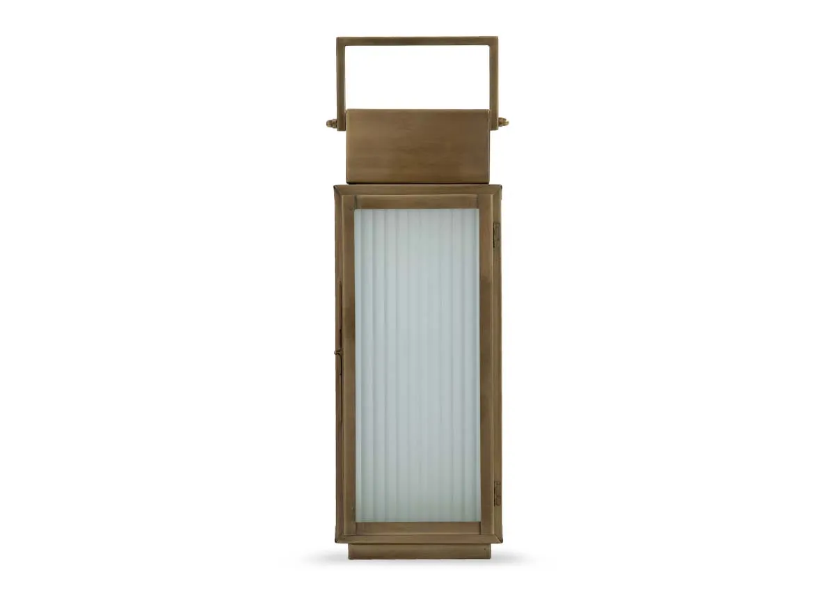 A small gold metal framed lantern from EZ Livings Dalia range. Front view