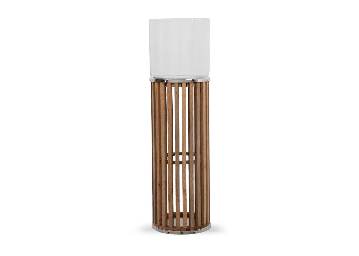 Small Wooden Candle Holder with Glass - Cole