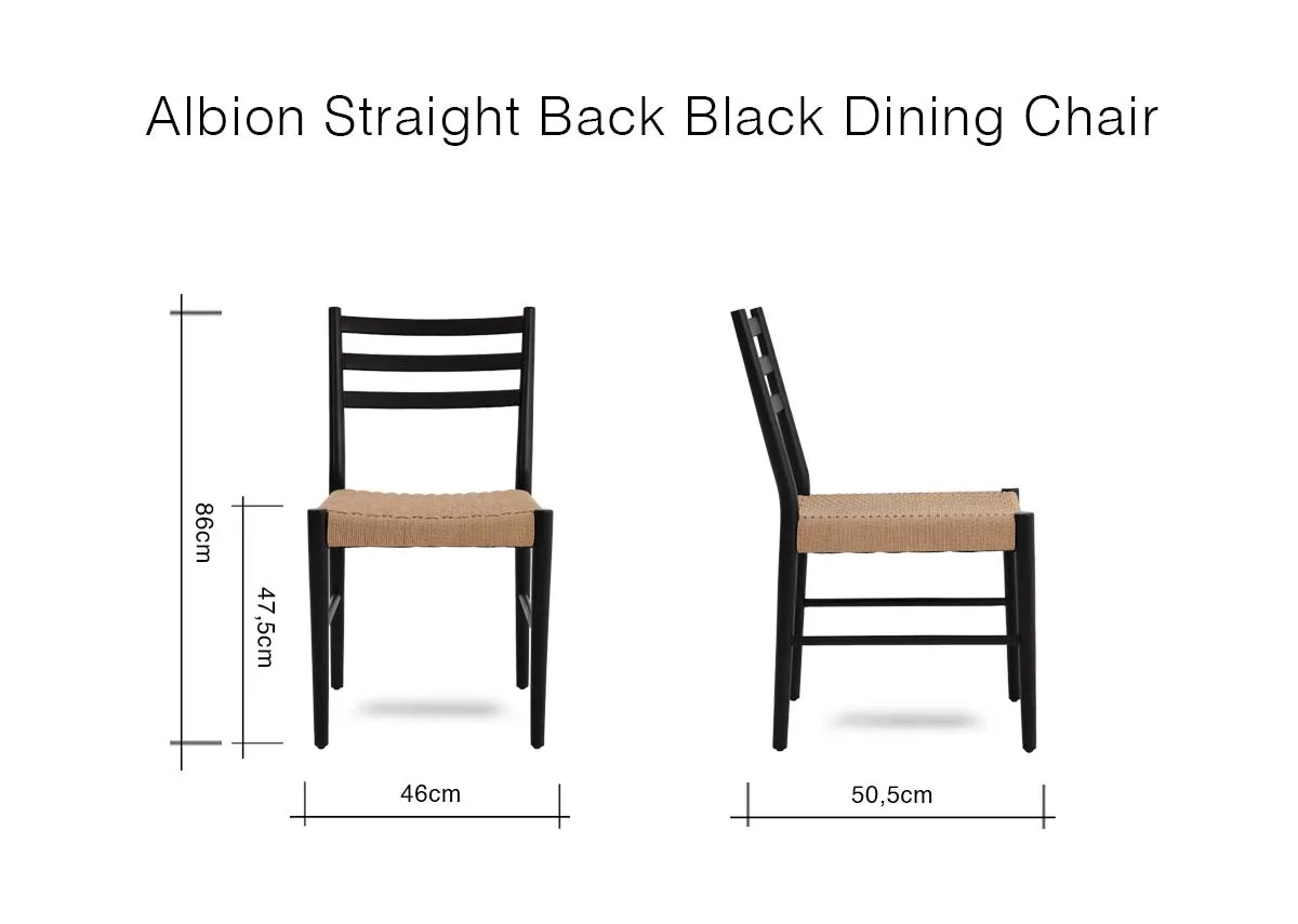 A dimension image of the Albion dining chair with 46.5cm x 50.5cm x 86cm