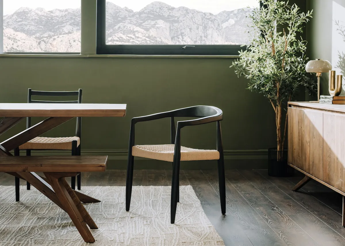 Black Curved Dining Chair With Woven Seat - Albion