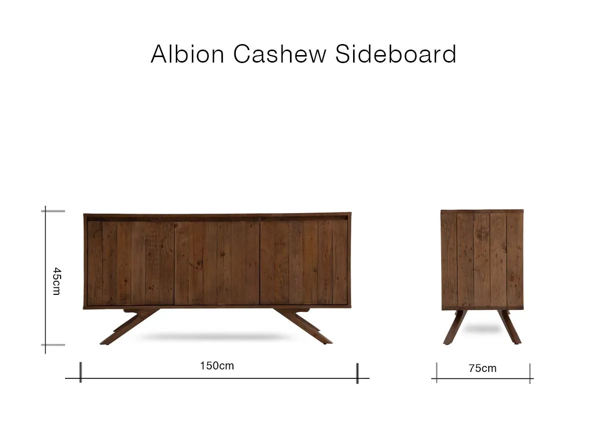 A dimension image of the Albion sideboard with 150cm x 75cm x 45cm