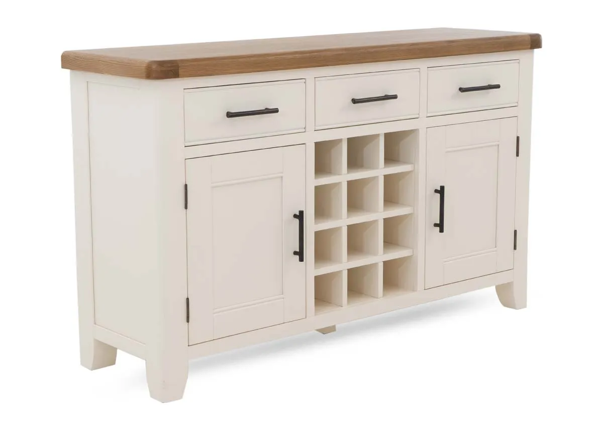 2 Door 3 Drawer Ivory & Oak Sideboard - Woodland