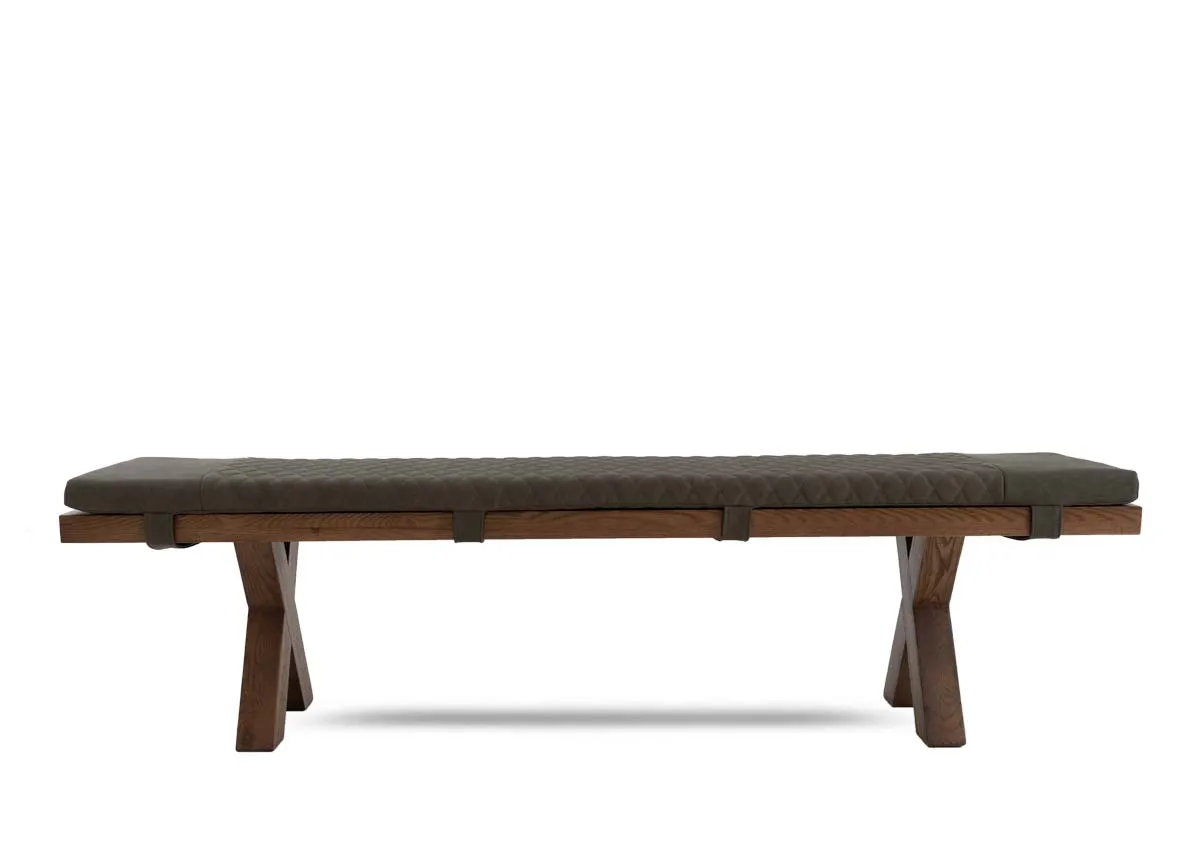 A green pu fabric seat pad from EZ Livings Lucca range. Front view shows pad thickness