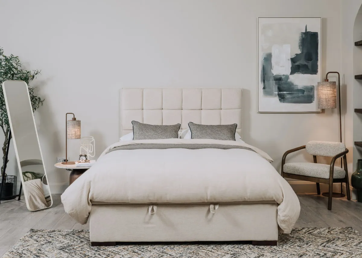 King Size (5ft) Beige Fabric Ottoman Bed - Sadie