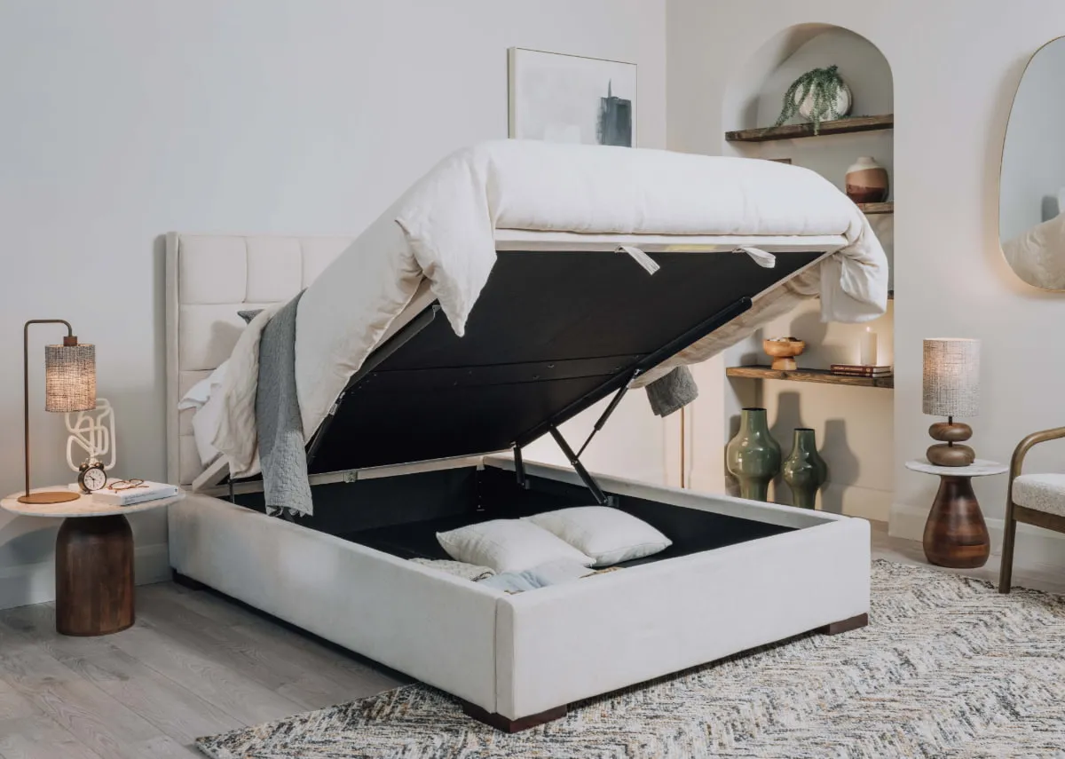 Super King (6ft) Beige Fabric Ottoman Bed - Sadie