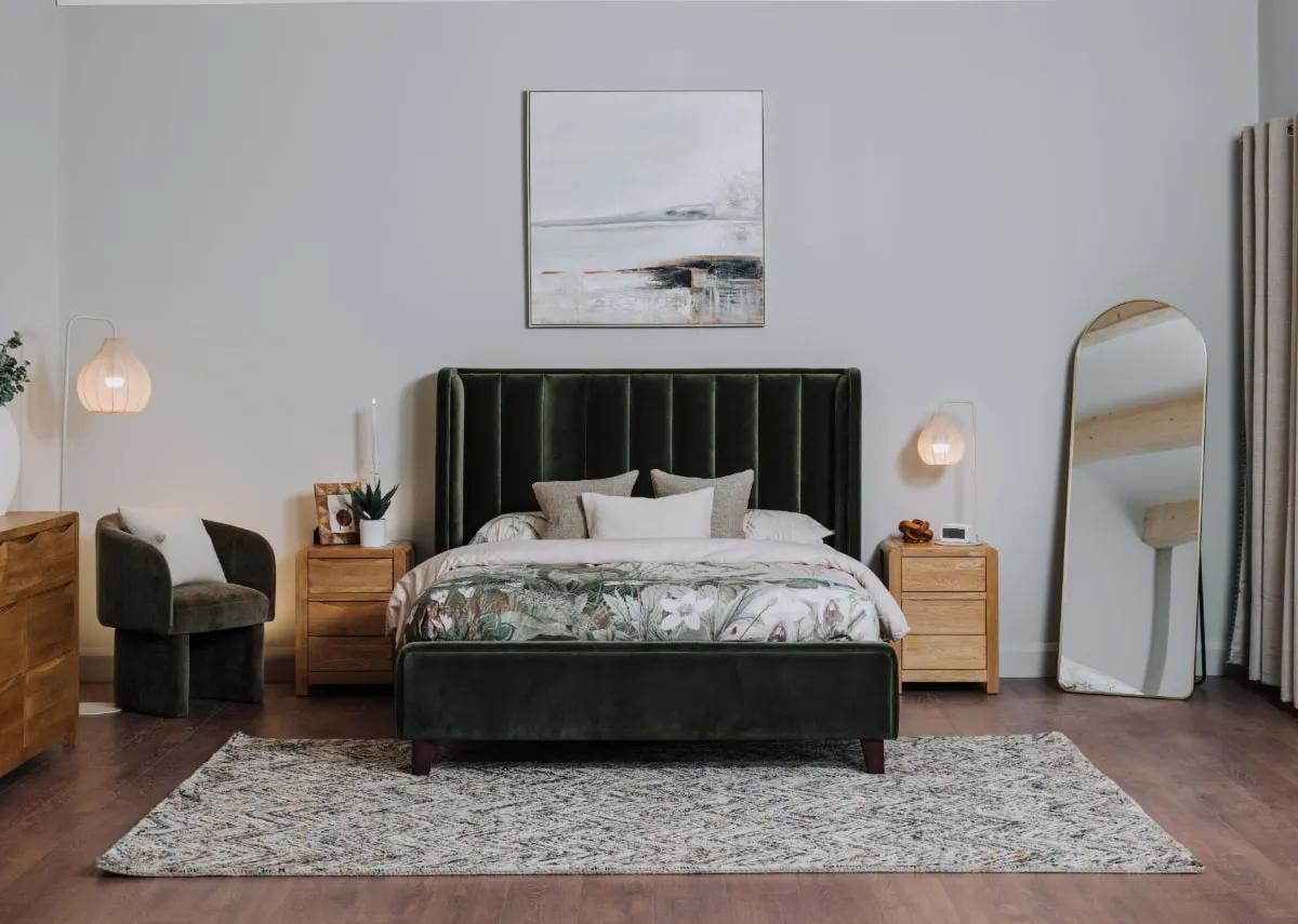 King Size (5ft) Green Fabric Bed Frame - Lowe