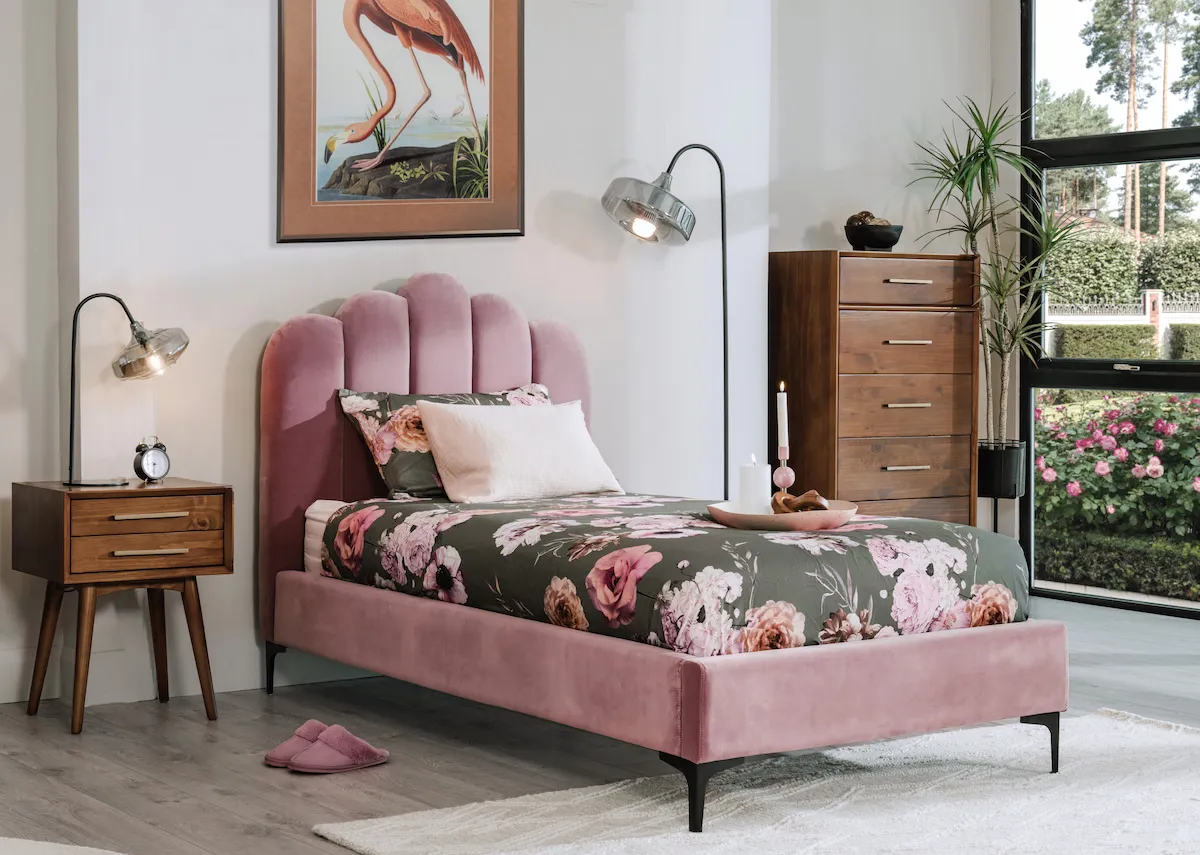 Single (3ft) Pink Fabric Bed Frame - Faye