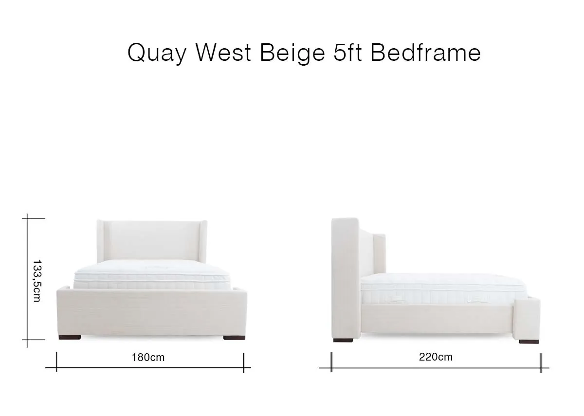A dimension image of the Quay West Beige 5ft Bed with 180cm x 133.5cm x 220cm