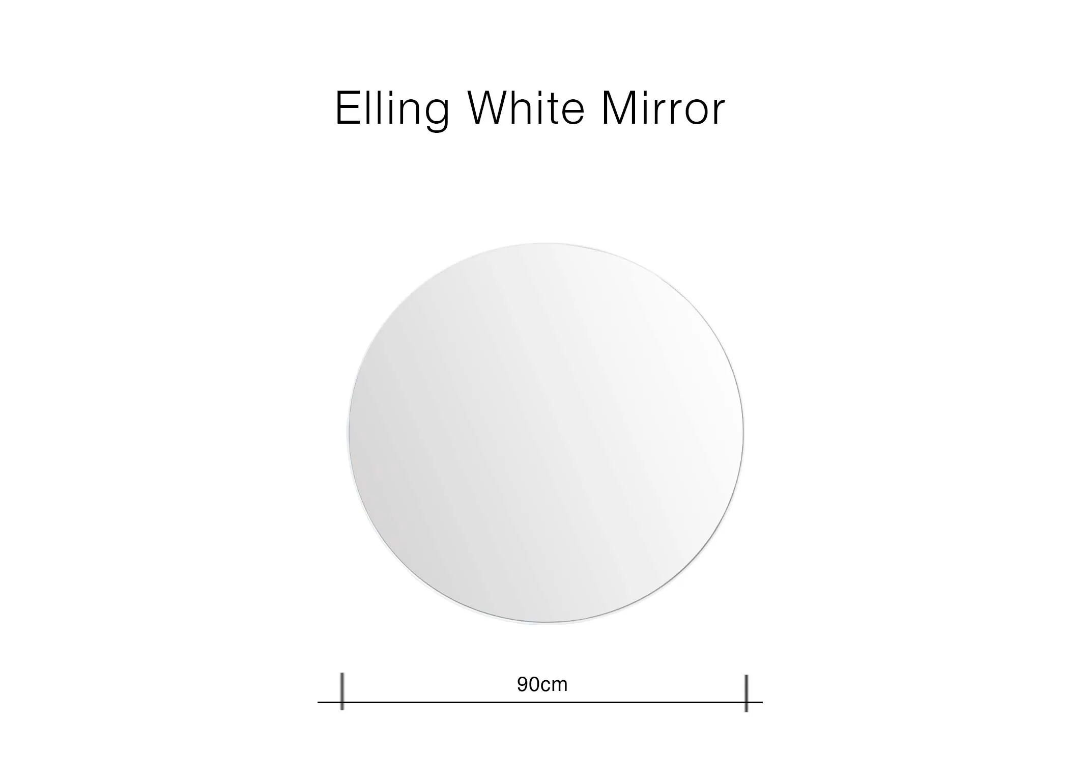 A dimension image of the Elling White Mirror with 90cm x 90cm