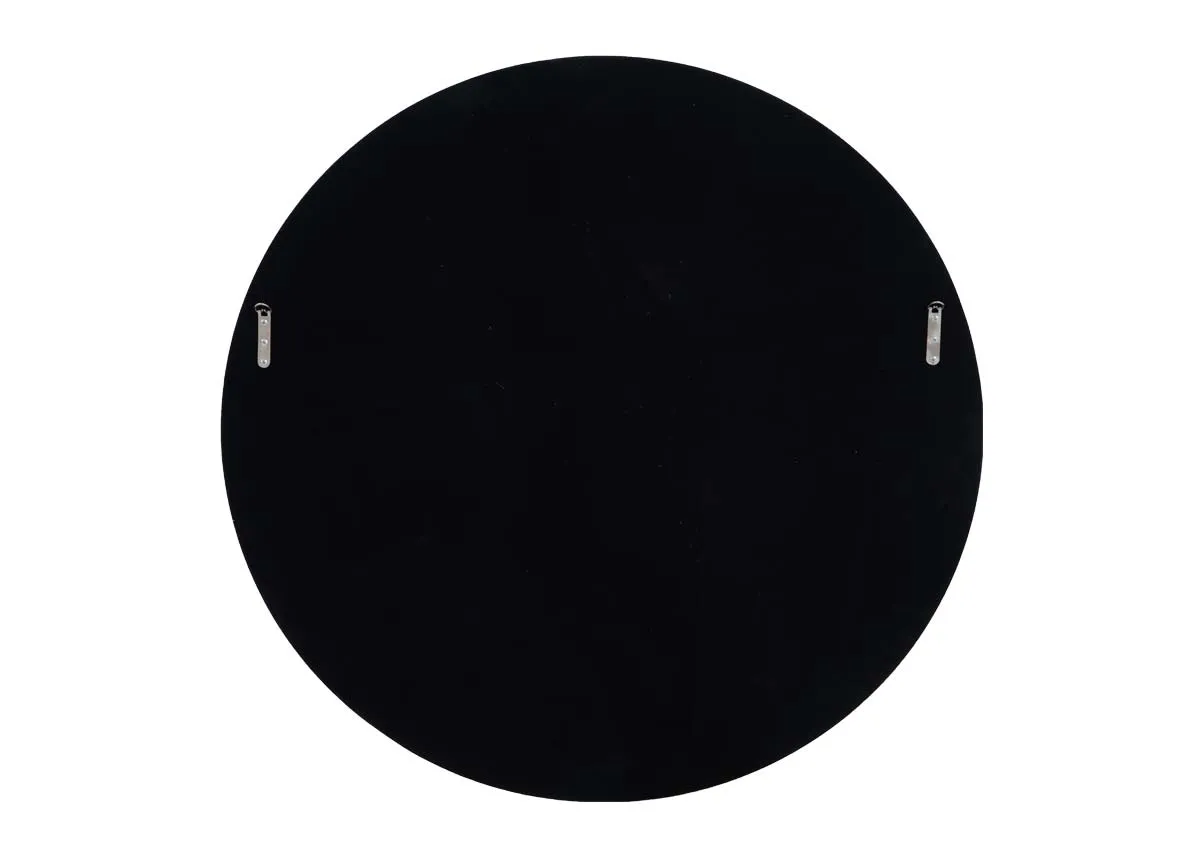 A round white framed wall mirror from EZ Livings Elling range. Back view of the wall hooks