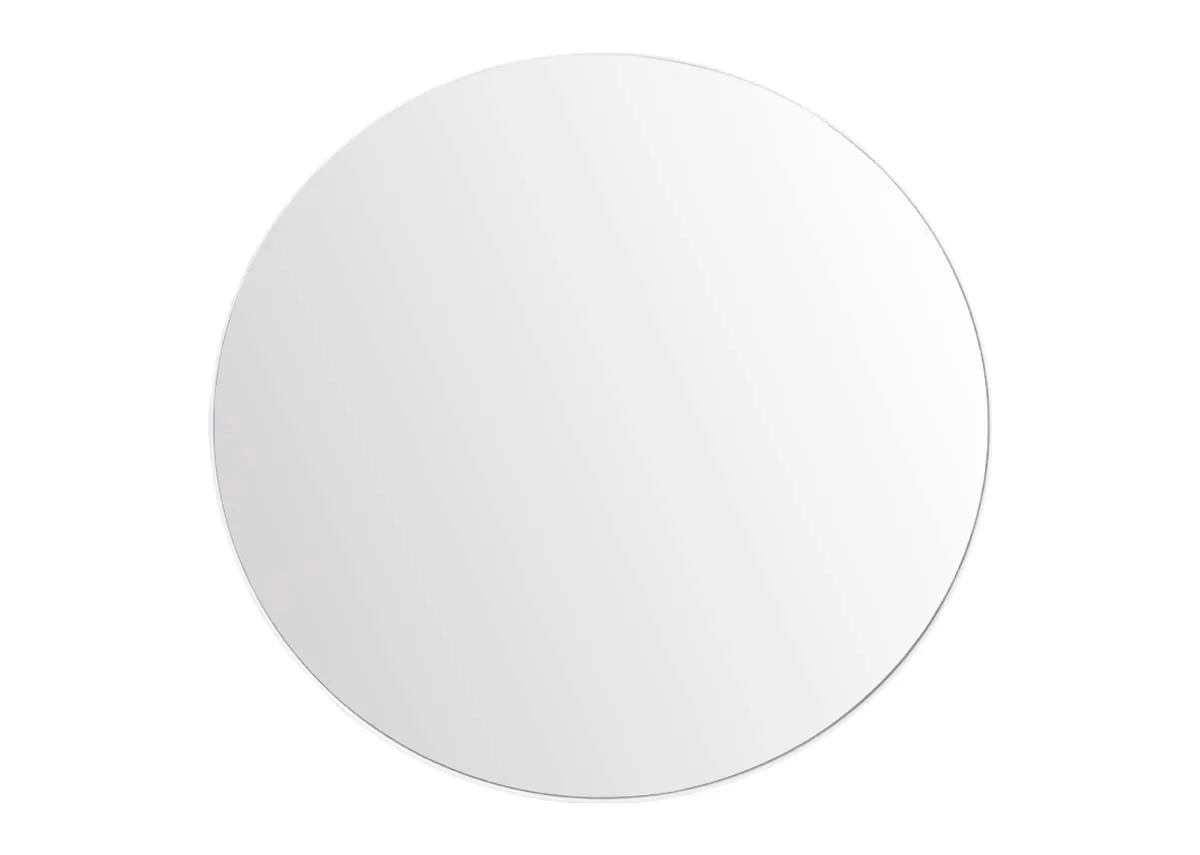 A round white framed wall mirror from EZ Livings Elling range. Front view