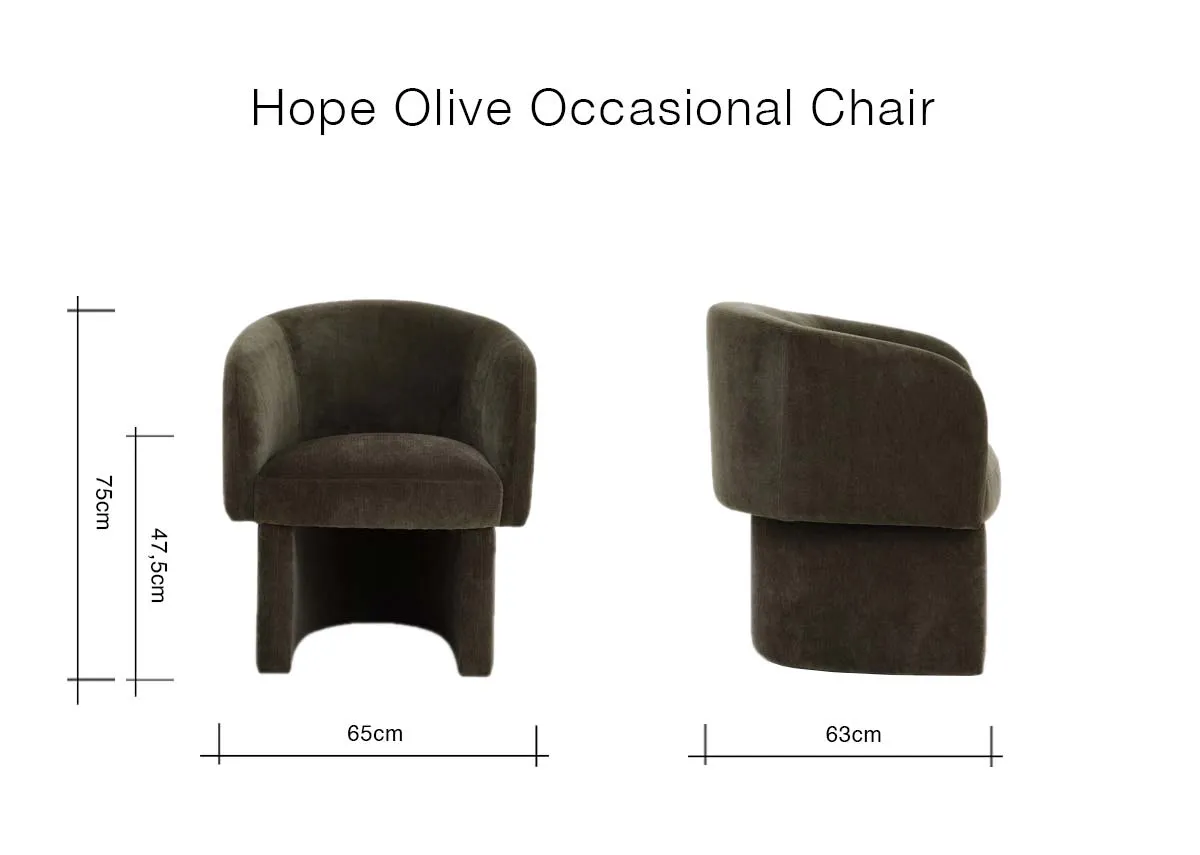 A dimension image of the Hope Occasional Chair with 65cm x 63cm x 75cm