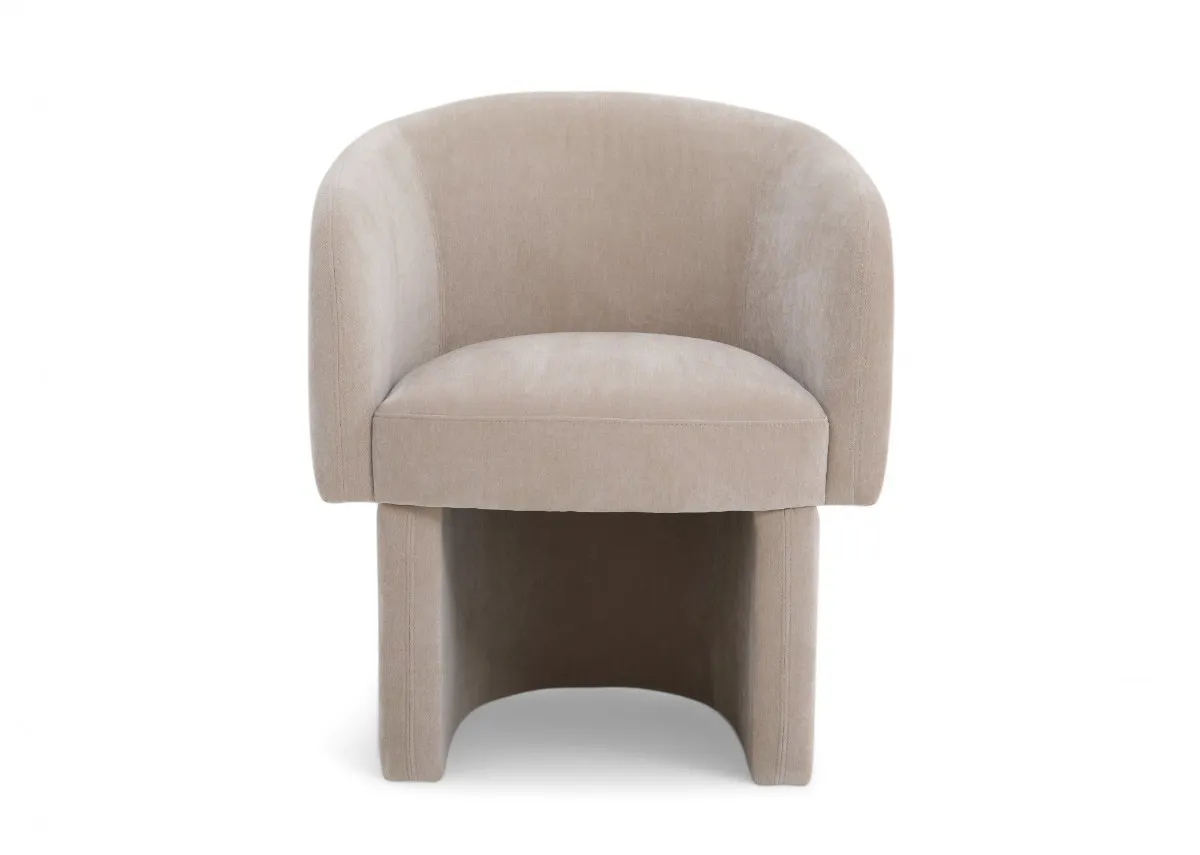 A tub shaped occasional chair in cream velvet fabric from EZ Livings Hope range.Front view