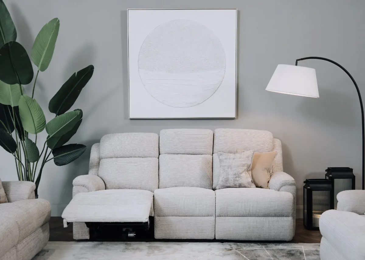 3 Seater Silver Fabric Power Recliner Sofa - Embrace