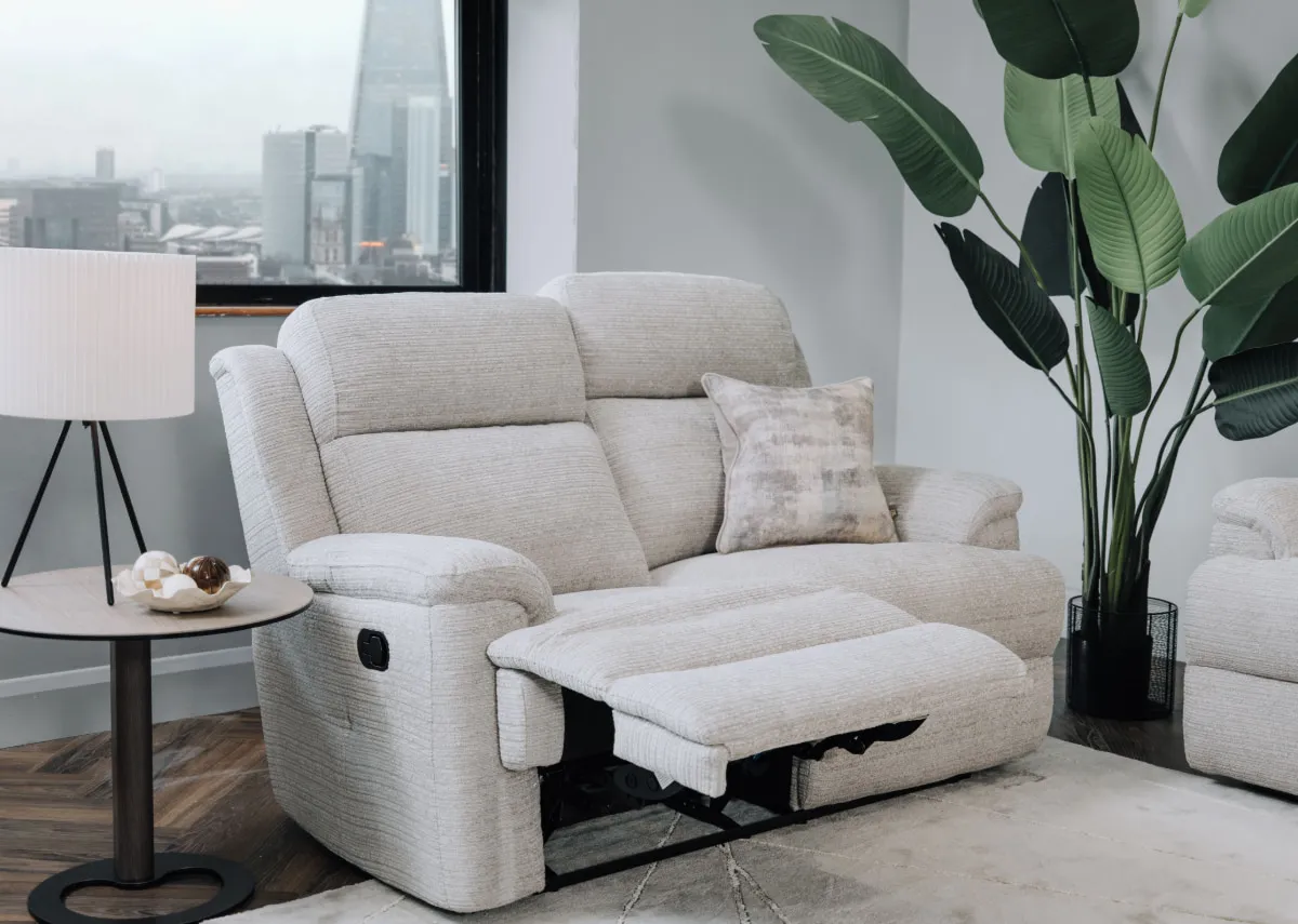 2 Seater Silver Fabric Recliner Sofa - Embrace