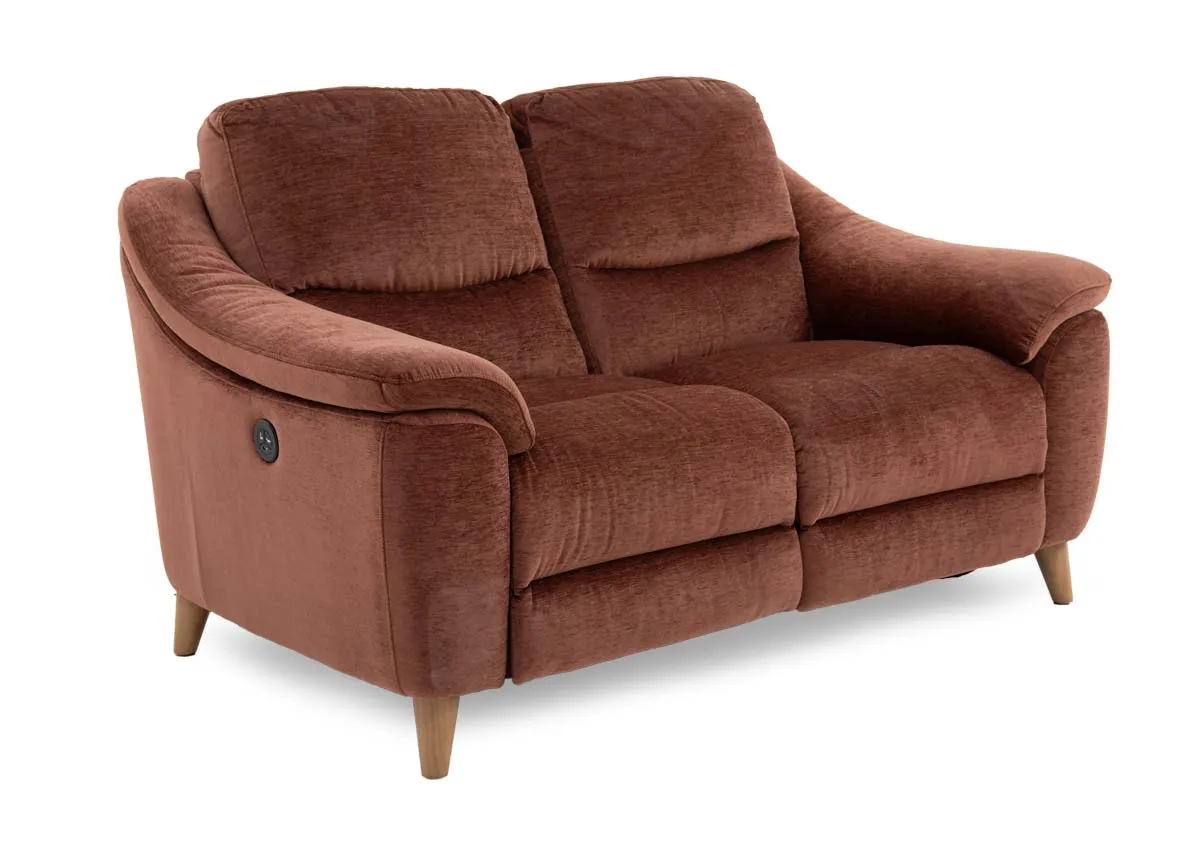 2 Seater Rust Brown Fabric Power Recliner - Blaze - EZ Living Furniture