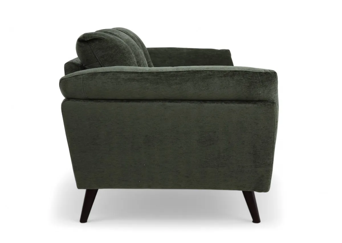 A green fabric 2 seater sofa from EZ Livings Toscana range. Side view