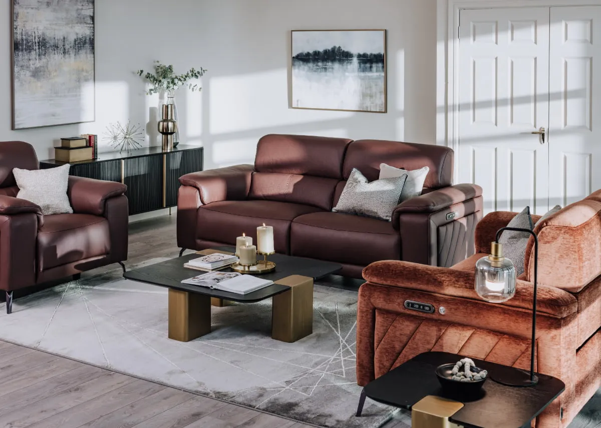 2 Seater Rose Brown Leather Power Recliner Sofa - Paige