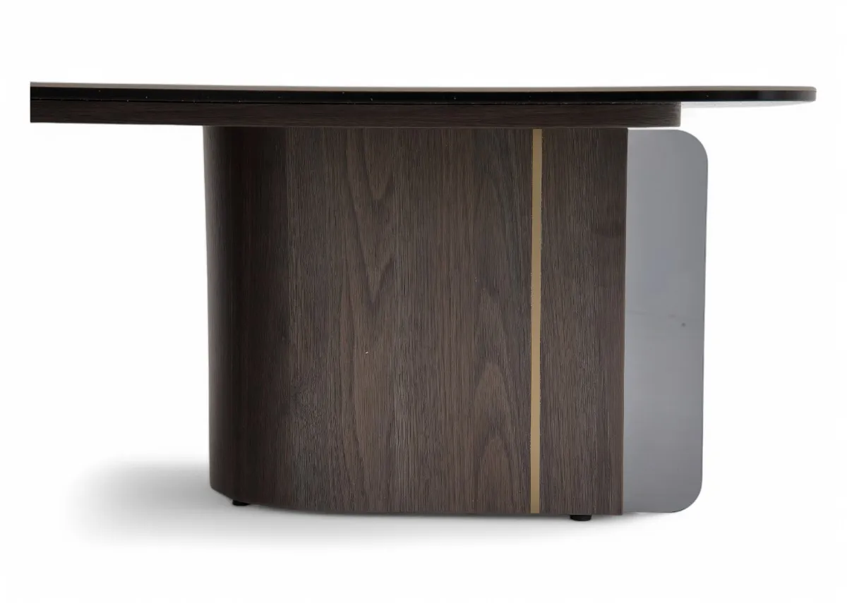 A ceramic top coffee table with wood base from EZ Livings Blanco range.