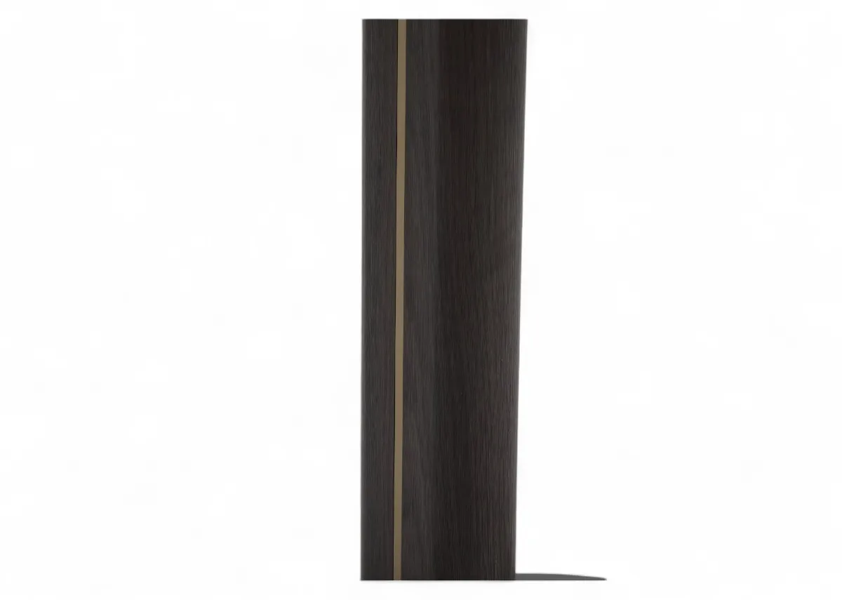 A ceramic top sofa table from EZ Livings Blanco range. Closeup of wooden stem base