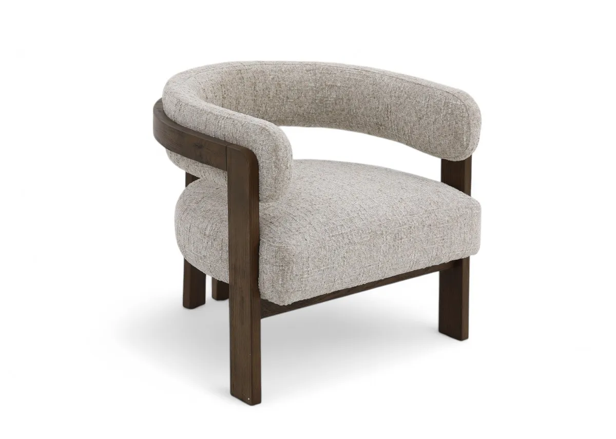 Beige Fabric Oak Accent Chair - Noma