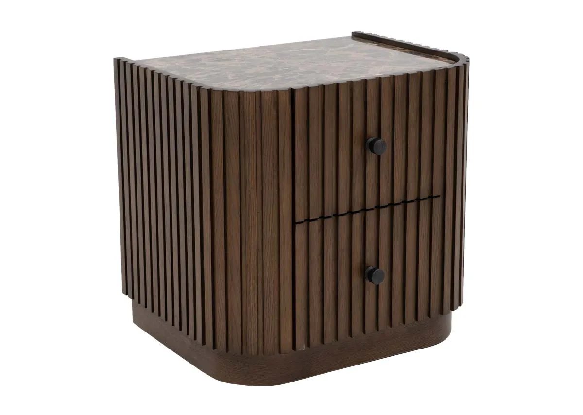A dark brown locker from EZ Livings Jacob range. Angled view of 2 drawers