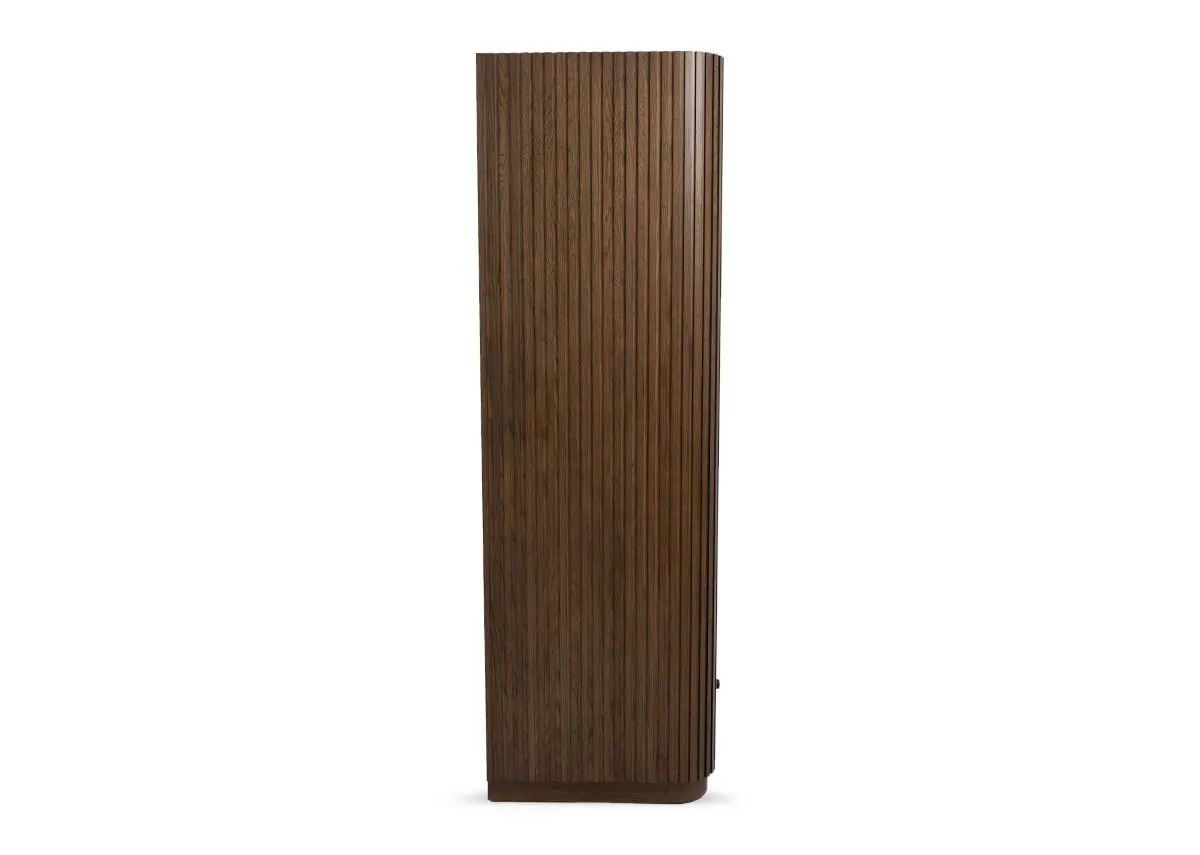 A dark brown 2 door wardrobe from EZ Livings Jacob range. Side view of curved edges