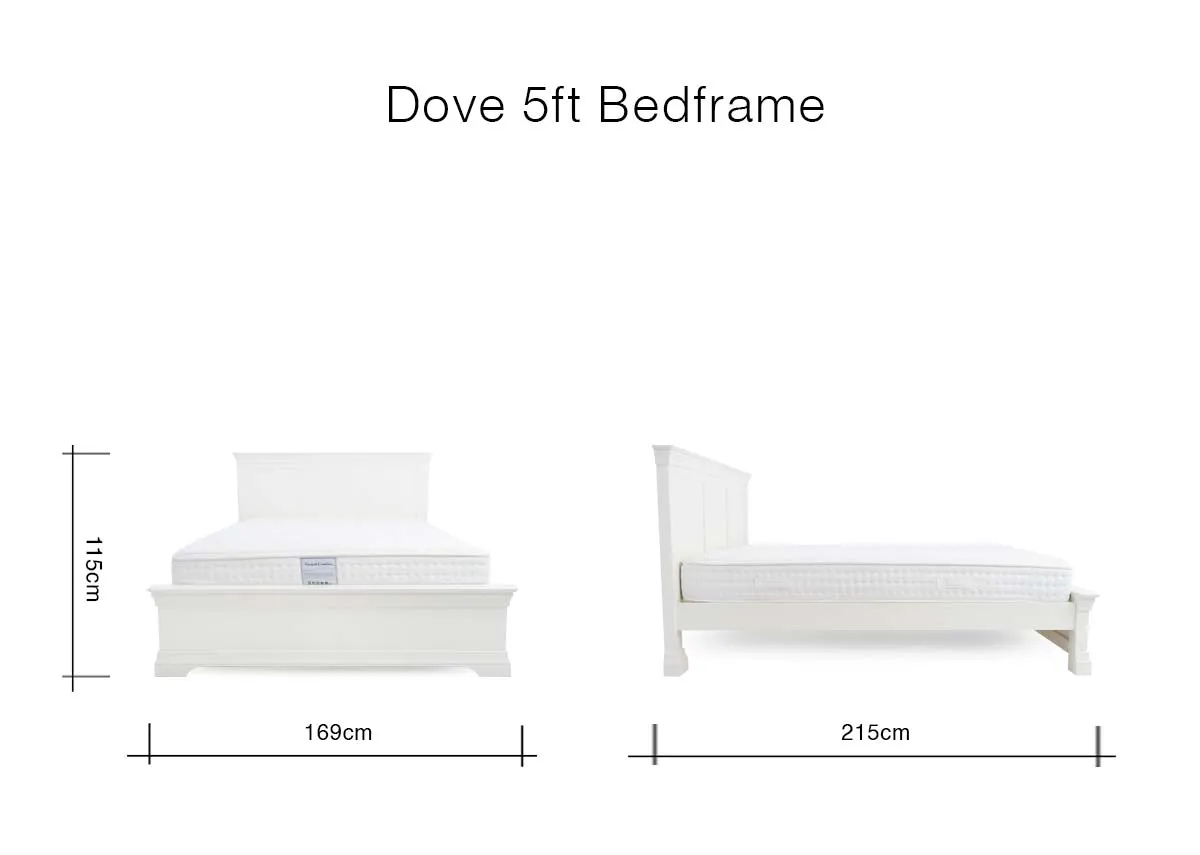A dimension image of the Dove 5ft Bedframe with 169cm x 215cm x 115cm