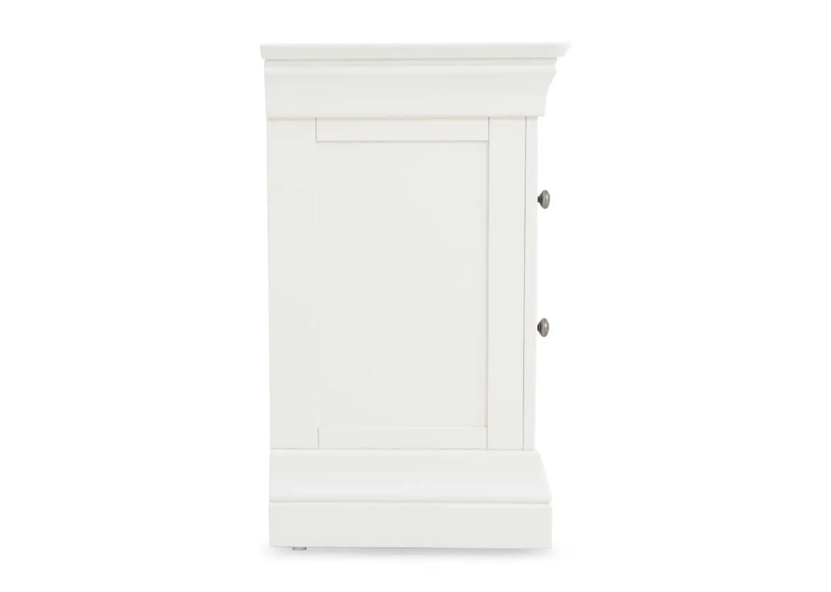 A white 2 drawer locker from EZ Livings Dove range. Side view