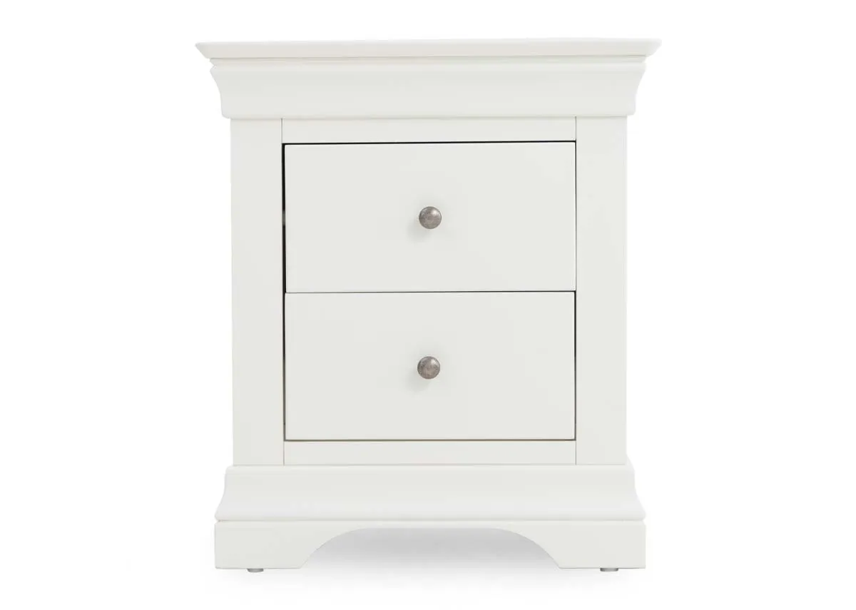 A white 2 drawer locker from EZ Livings Dove range. Front view