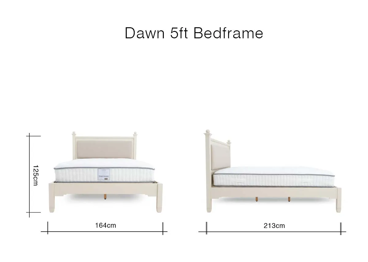 A dimension image of the Dawn 5ft bedframe with 164cm x 215cm x 125cm
