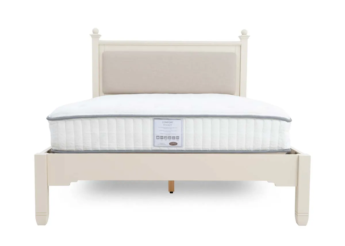 A 5ft cream bedframe from EZ Livings Dawn range. Side view