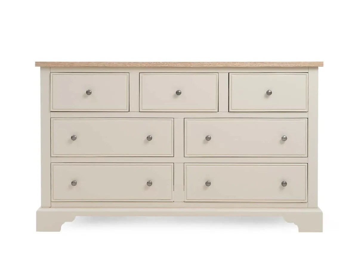 A dimension image of the Dawn Chest of 7 Drawers with 144cm x 45cm x 88cm