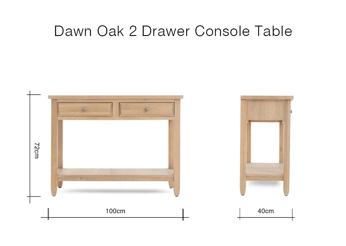 A dimension image of the Dawn Oak Console Table with 160cm x 40cm x 72cm