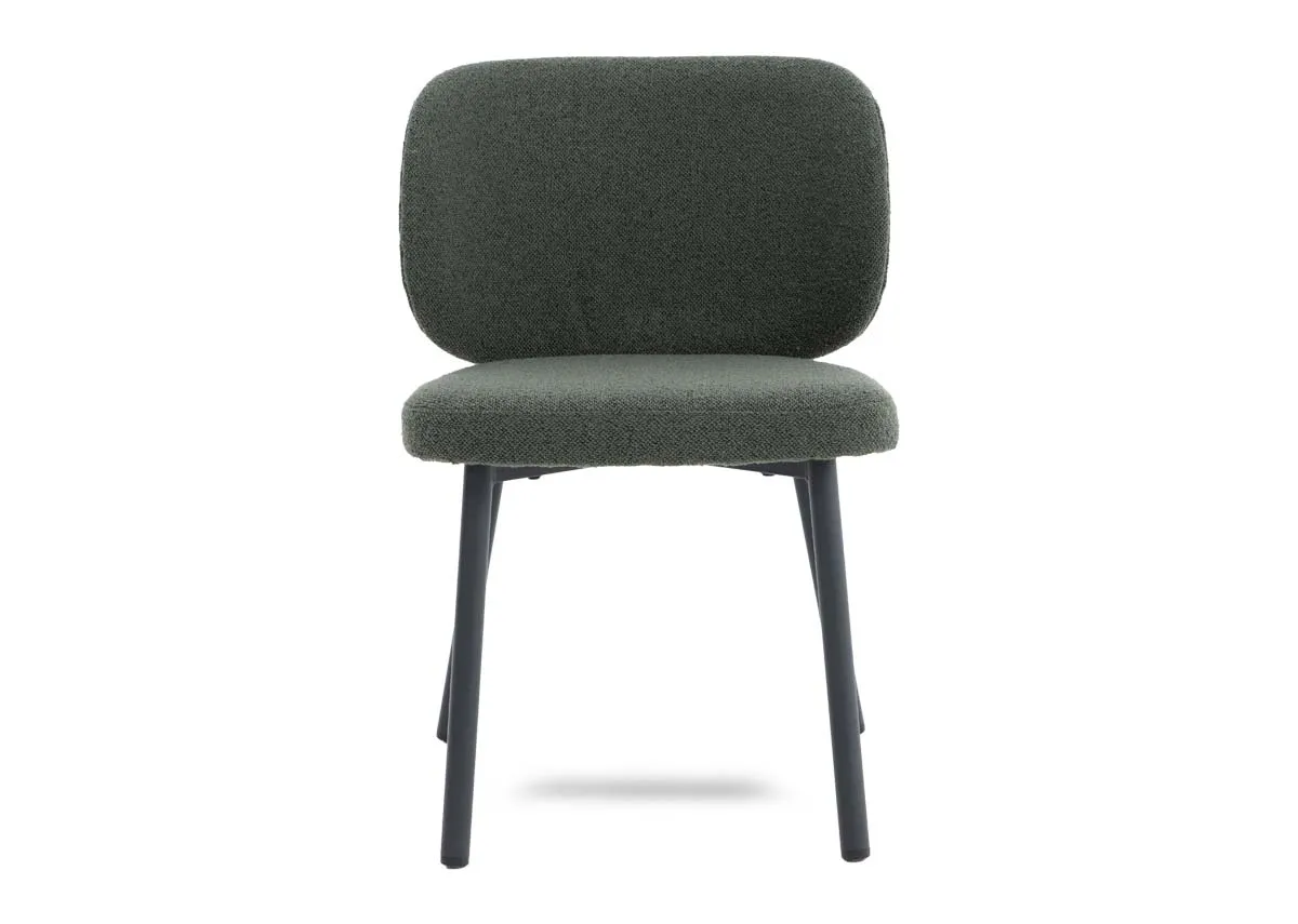 A green boucle fabric dining chair from EZ Livings Swan range.