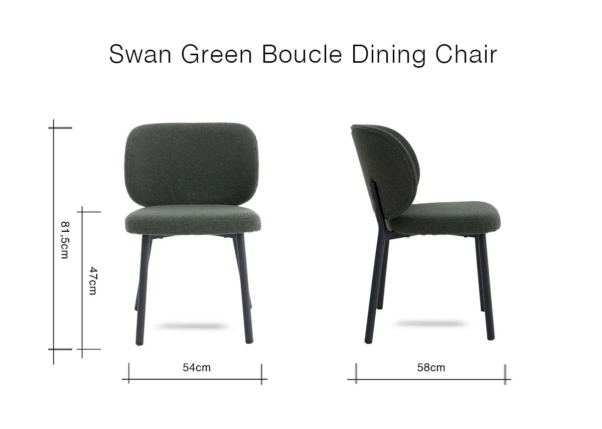 A dimension image of the Swan dining chair with 54cm x 55cm x 81.5cm