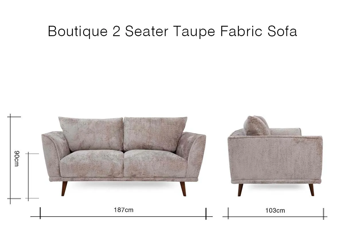 A dimension image of the Boutique 2 seater with 187cm x 103cm x 90cm