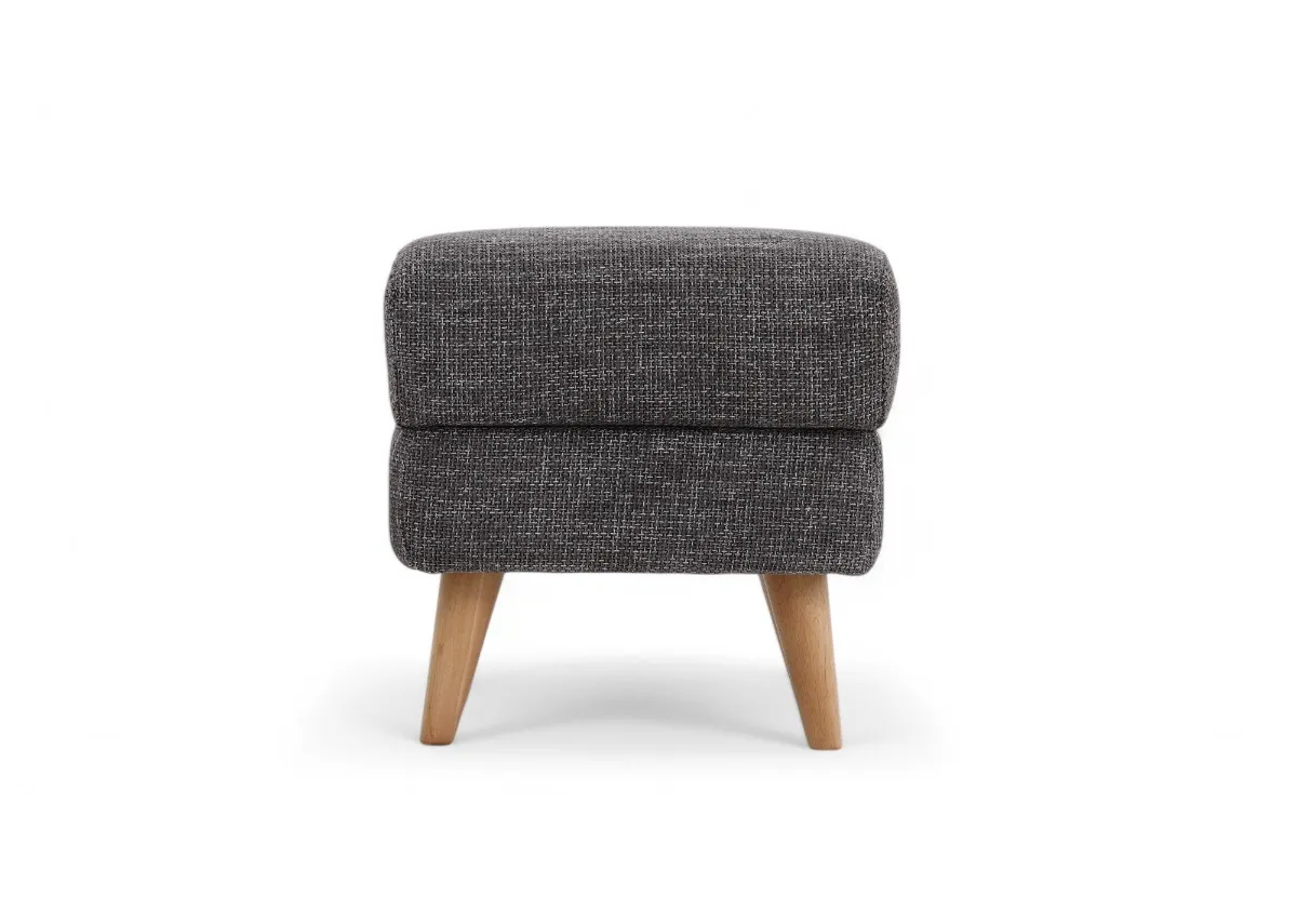 A square footstool with dark grey fabric padded seat from EZ Livings Harper range.