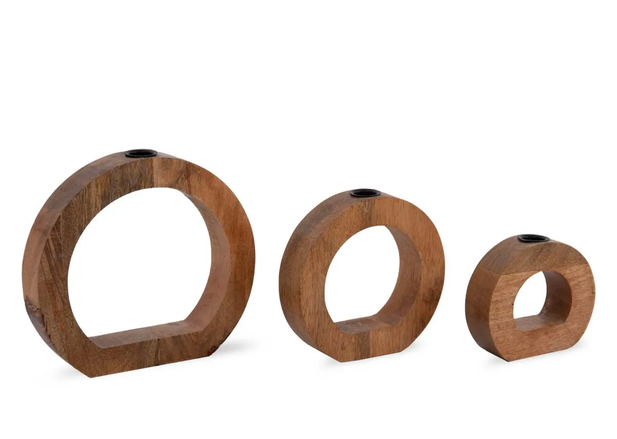 Set of 3 Wood Candle Holders - Blake