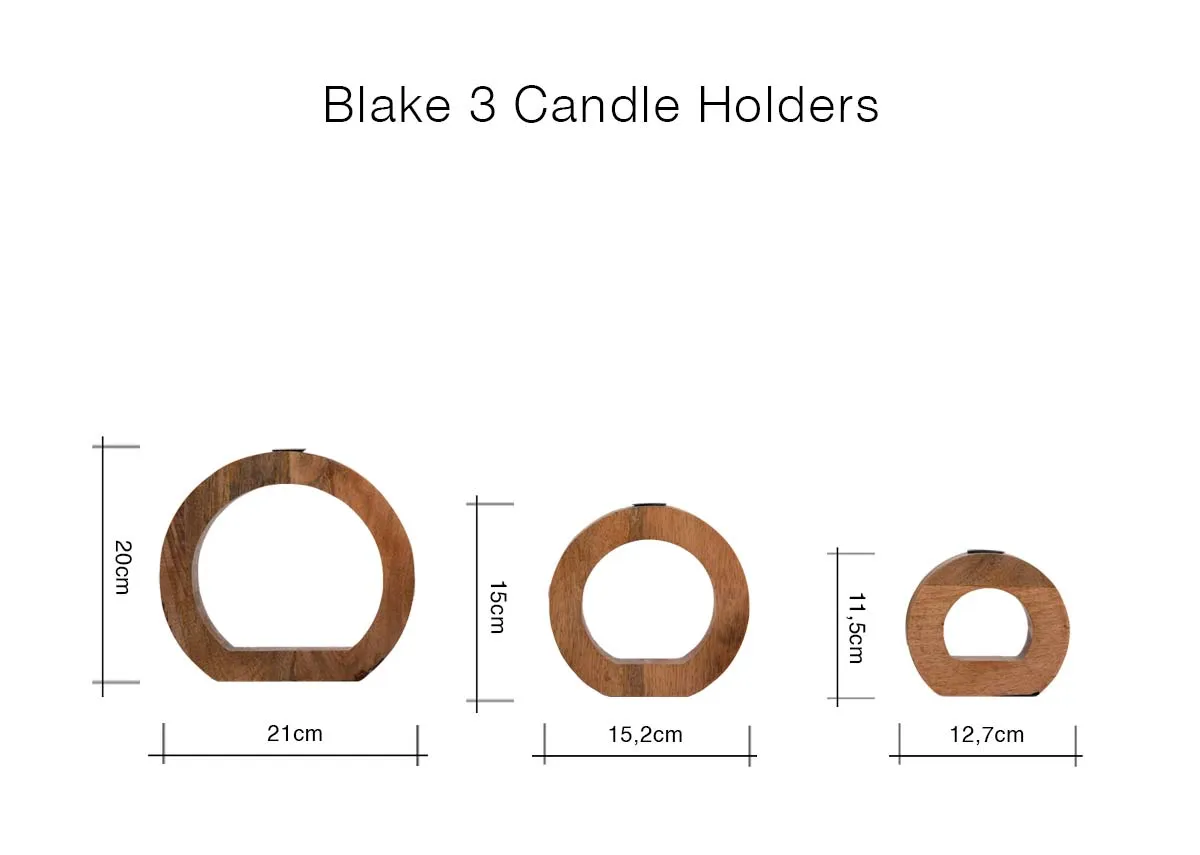 A dimension image of the Blake 3 candle holders with 12.7cm - 21c x 11.5cm - 20cm