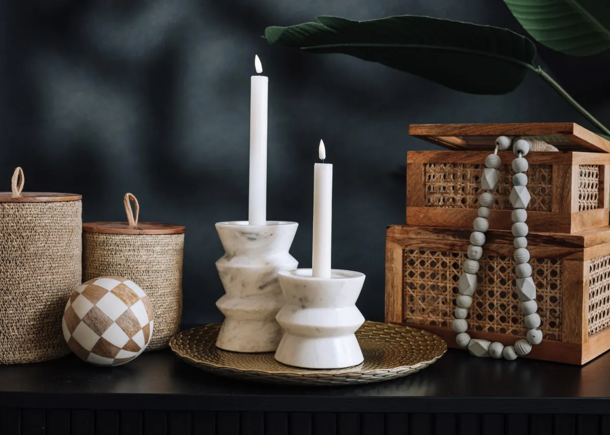 Small White Marble Candle Holder - Livia