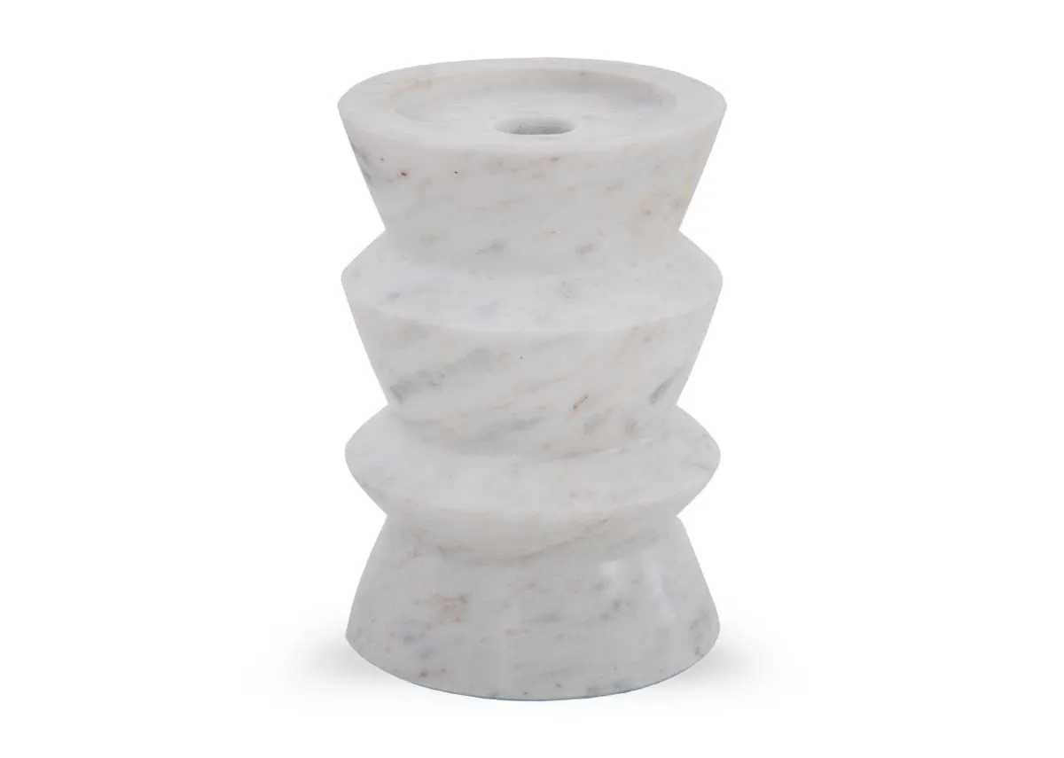 Large White Marble Candle Holder - Livia