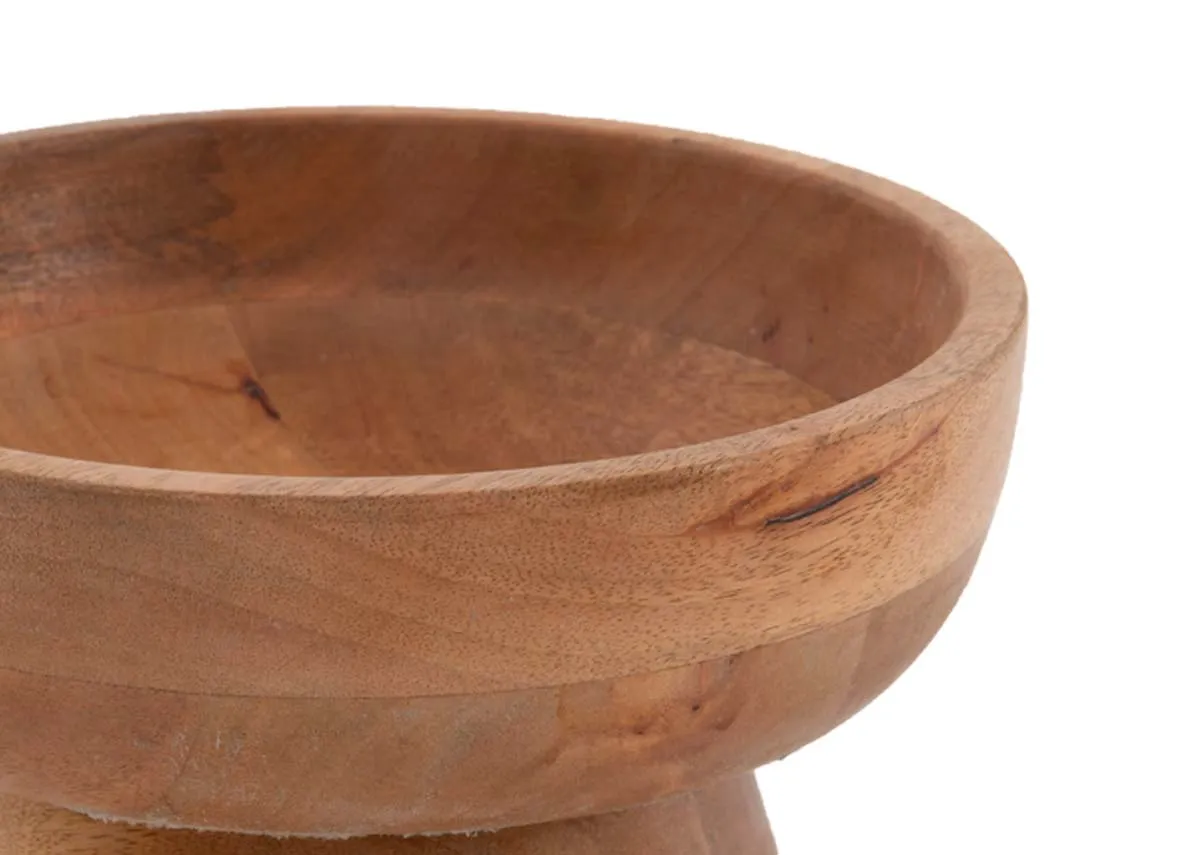 A round decorative bowl in wood from EZ Livings Aurelia range.Closeup of wood texture