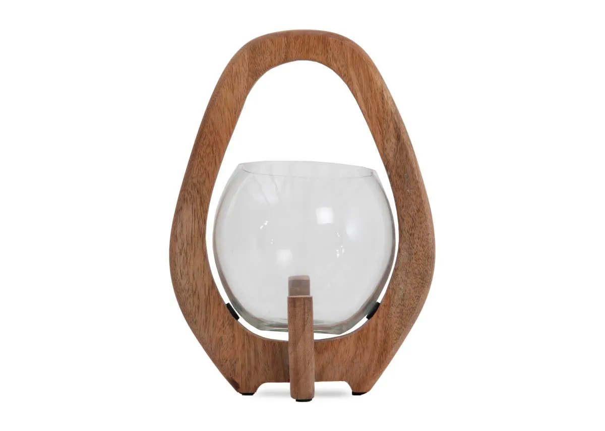 Small Wood & Glass Candle Holder - Kimora